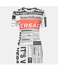 Pre-Owned Versace Women's White Newspaper Print Cotton Crew Neck T-Shirt