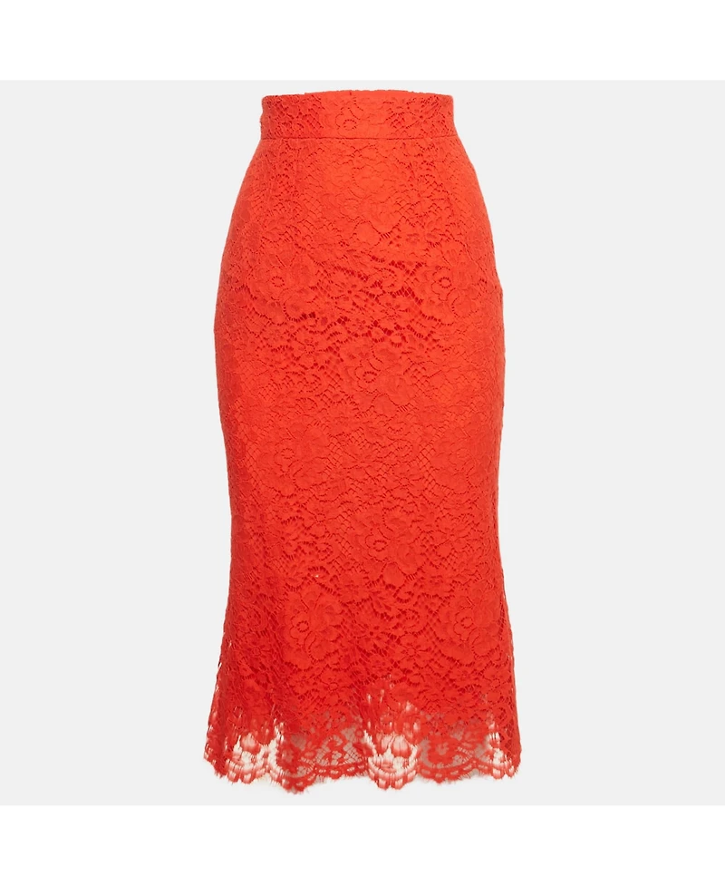 Pre-Owned Dolce & Gabbana Women's Red Lace Midi Skirt