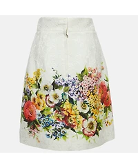 Pre-Owned Dolce & Gabbana Women's White Floral Print Cotton Blend Short Skirt