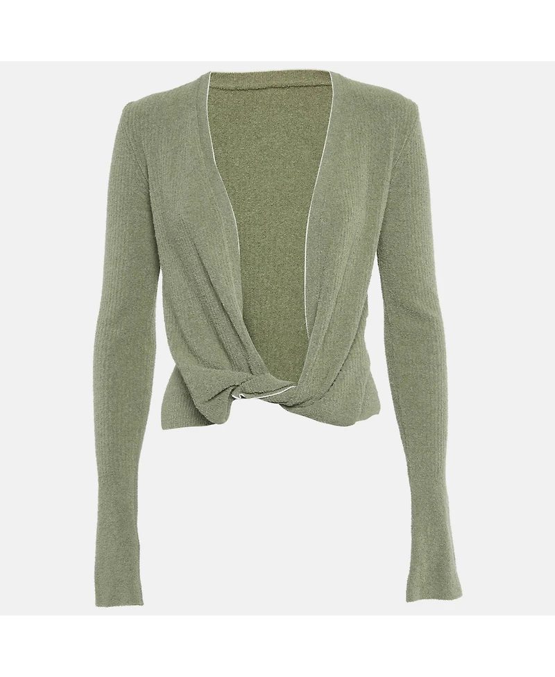 Pre-Owned Jacquemus Women's Light Khaki Cotton Blend Plunge Neck Le Gilet Noué Cardigan