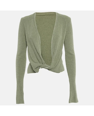 Pre-Owned Jacquemus Women's Light Khaki Cotton Blend Plunge Neck Le Gilet Noué Cardigan