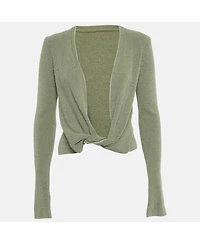 Pre-Owned Jacquemus Women's Light Khaki Cotton Blend Plunge Neck Le Gilet Noué Cardigan