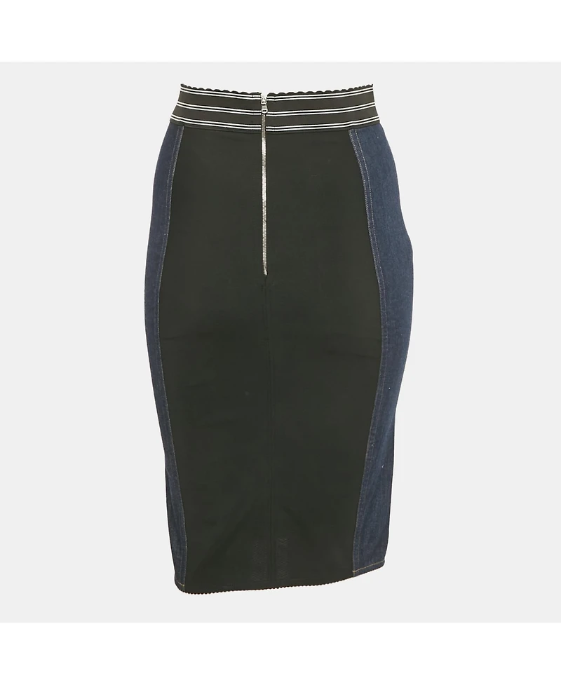 Pre-Owned Dolce & Gabbana Women's Blue Denim /mesh Pencil Skirt