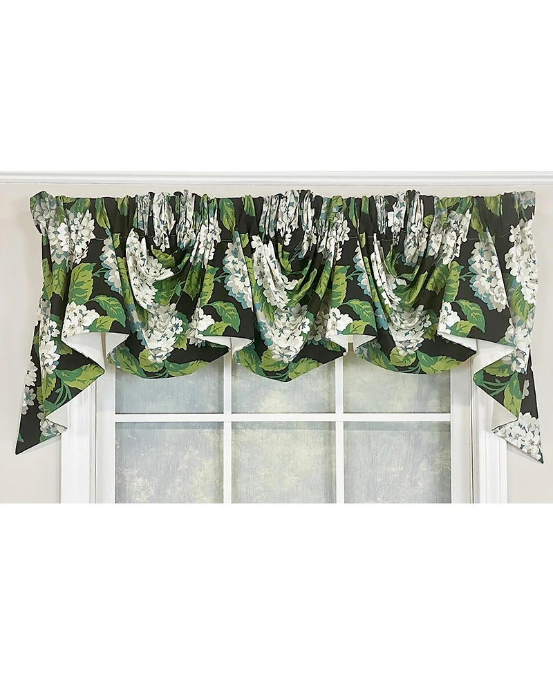 Rlf Home Hydrangea Empire Valance Navy 2-Scoop. 54"W X 25"L For windows up to 48"W
