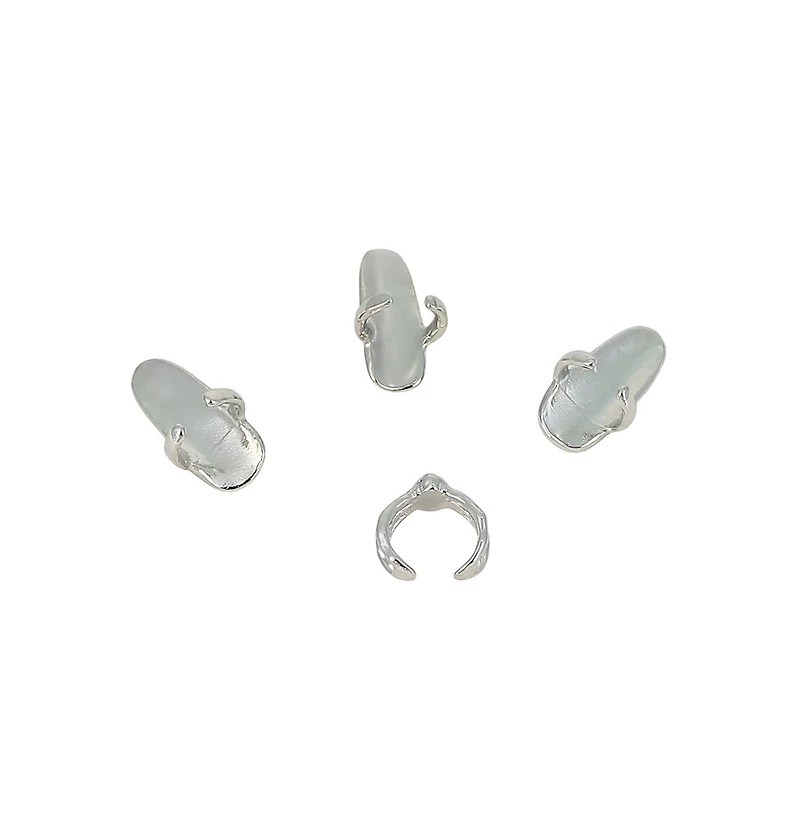 Sohi Women's The Enamel-Goliath Nail Rings - Metallic Silver (Set Of 4)