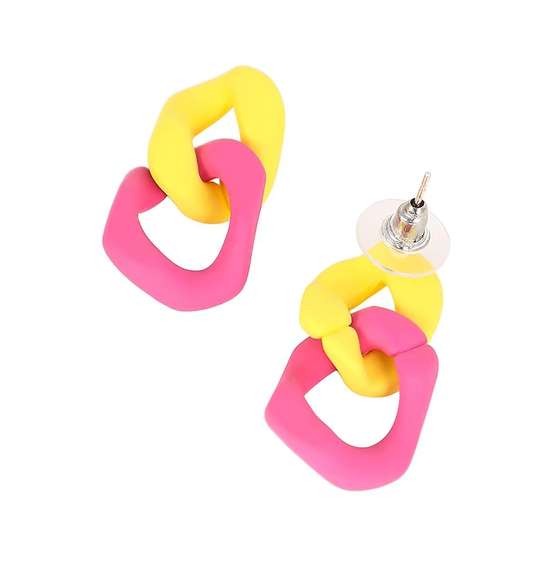 Women's The Block-Link Drop Earrings - Lemon Yellow & Fushcia Pink