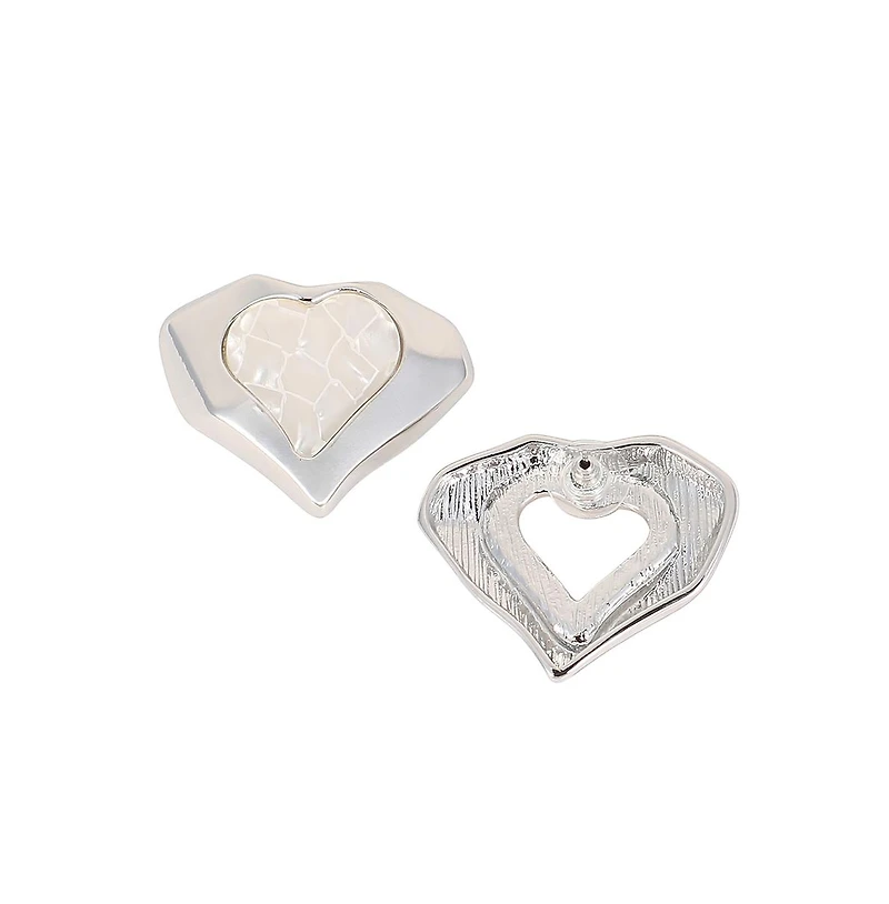Women's The Coeur-Edge Stud Earrings - Metallic Silver