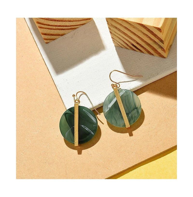 Sohi Women's Green Textured Circular Drop Earrings