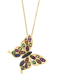 Effy Collection Black Diamond (1/20 ct. t.w.) & Multi Gemstones (3/8 ct. t.w.) Pendant Necklace in 14k Yellow Gold