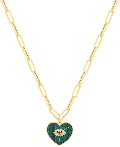 Effy Collection Diamond (1/20 ct. t.w.), Sapphire & Malachite Pendant Necklace in 14k Yellow Gold