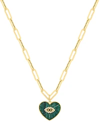 Effy Collection Diamond (1/20 ct. t.w.), Sapphire & Malachite Pendant Necklace in 14k Yellow Gold