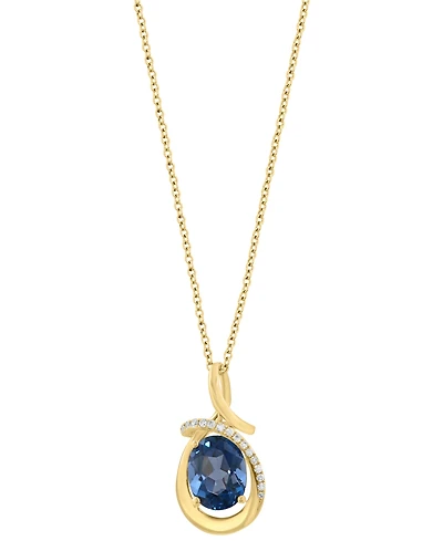 Effy Collection Diamond (1/10 ct. t.w.) & London Blue Topaz (2-1/10 ct. t.w.) Pendant Necklace in 14k Yellow Gold