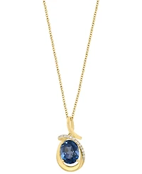 Effy Collection Diamond (1/10 ct. t.w.) & London Blue Topaz (2-1/10 ct. t.w.) Pendant Necklace in 14k Yellow Gold