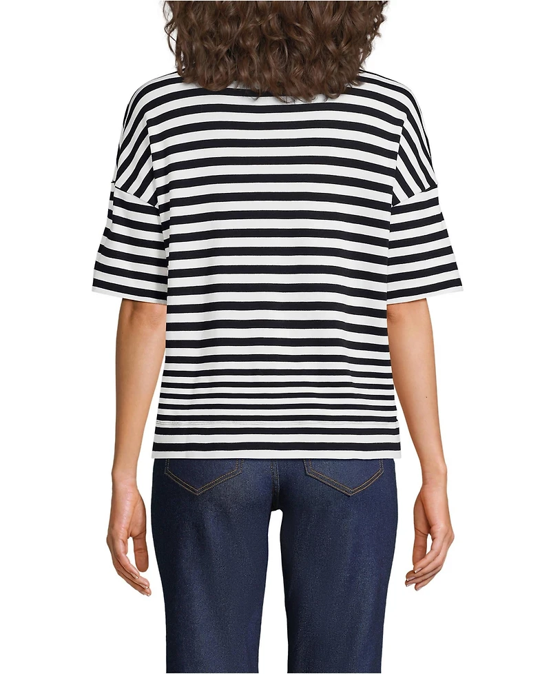 Lands' End Women's Elbow Sleeve Supima Cotton Relaxed Turtleneck