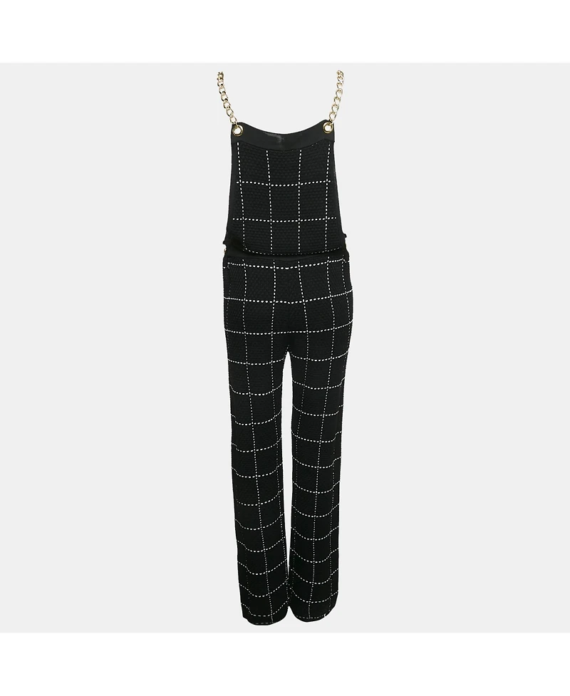 Pre-Owned Balmain Women's Black Patterned Knit Chain Strap Detail Jumpsuit
