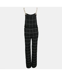 Pre-Owned Balmain Women's Black Patterned Knit Chain Strap Detail Jumpsuit