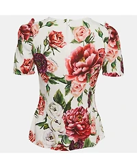 Pre-Owned Dolce & Gabbana Women's Floral Print Crepe Ruffled Top