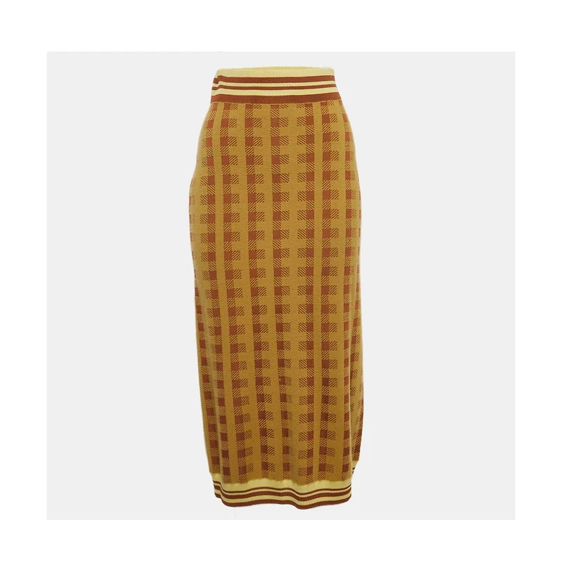 Pre-Owned Dries Van Noten Women's Checked Knit Midi Skirt