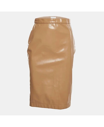 Pre-Owned Burberry Women's Beige Synthetic Split Hem Pencil Skirt
