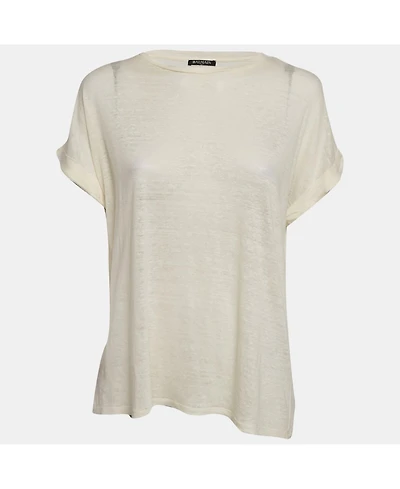Pre-Owned Balmain Women's Cream Linen Knit Short Sleeve Top