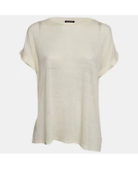 Pre-Owned Balmain Women's Cream Linen Knit Short Sleeve Top