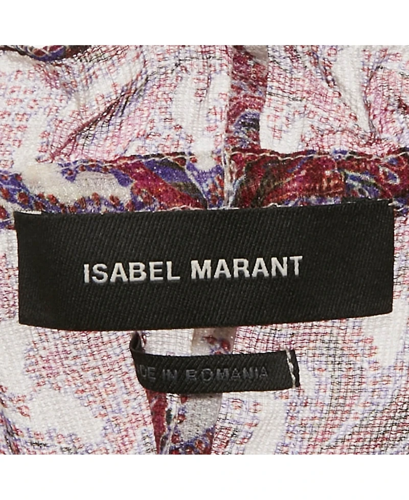 Pre-Owned Isabel Marant Women's Purple Printed Silk Ruffle Detail Top