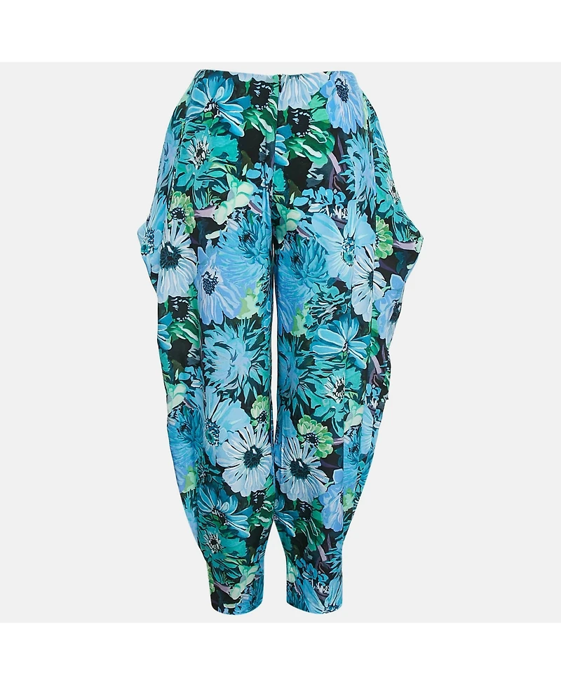 Pre-Owned Stella Mccartney Women's Blue Floral Print Silk Tie-Up Trousers
