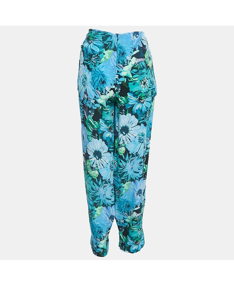 Pre-Owned Stella Mccartney Women's Blue Floral Print Silk Tie-Up Trousers