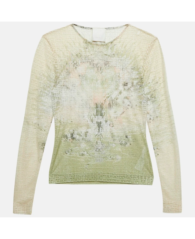Pre-Owned Givenchy Women's Cream Monogram Sheer Jacquard Knit Long Sleeve Top