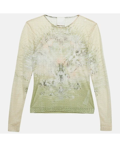 Pre-Owned Givenchy Women's Cream Monogram Sheer Jacquard Knit Long Sleeve Top