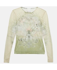 Pre-Owned Givenchy Women's Cream Monogram Sheer Jacquard Knit Long Sleeve Top