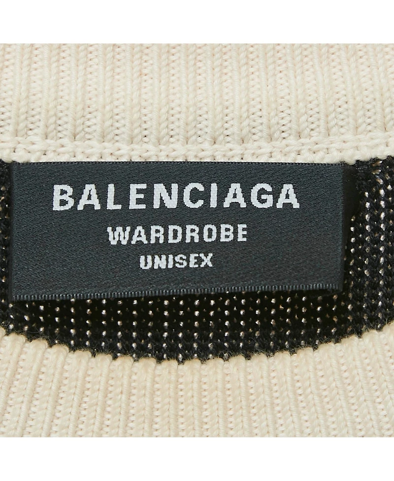 Pre-Owned Balenciaga Women's Off-White Monogram Jacquard Knit Crew Neck Sweater