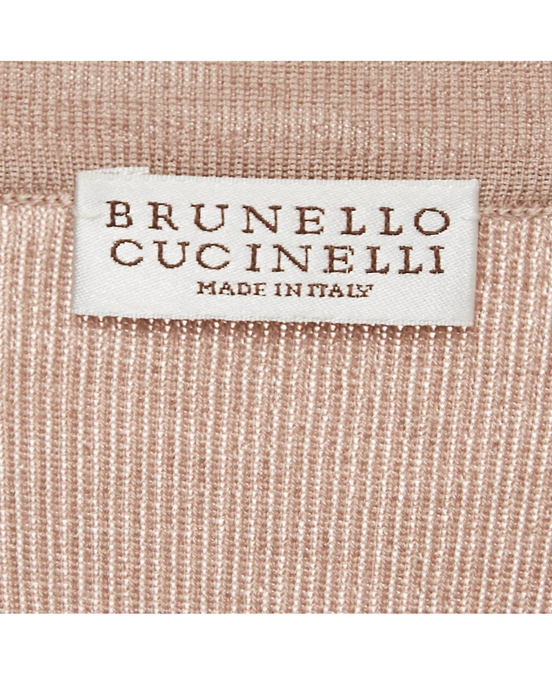 Pre-Owned Brunello Cucinelli Women's Beige Rib Knit Sleeveless Monili Bead Detail Cardigan