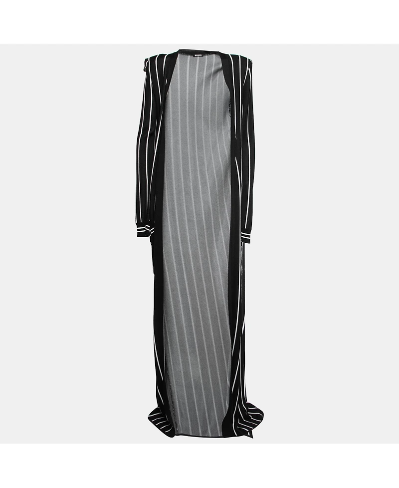 Pre-Owned Balmain Women's Black Striped Knit Long Open Cardigan