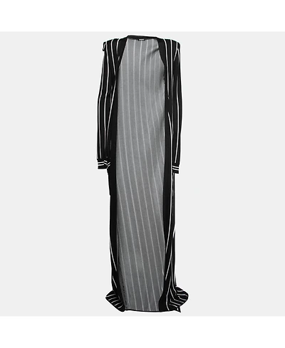 Pre-Owned Balmain Women's Black Striped Knit Long Open Cardigan