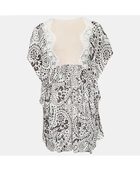 Pre-Owned Chloe Women's Floral Print Silk Ruffled Boho Kaftan Blouse