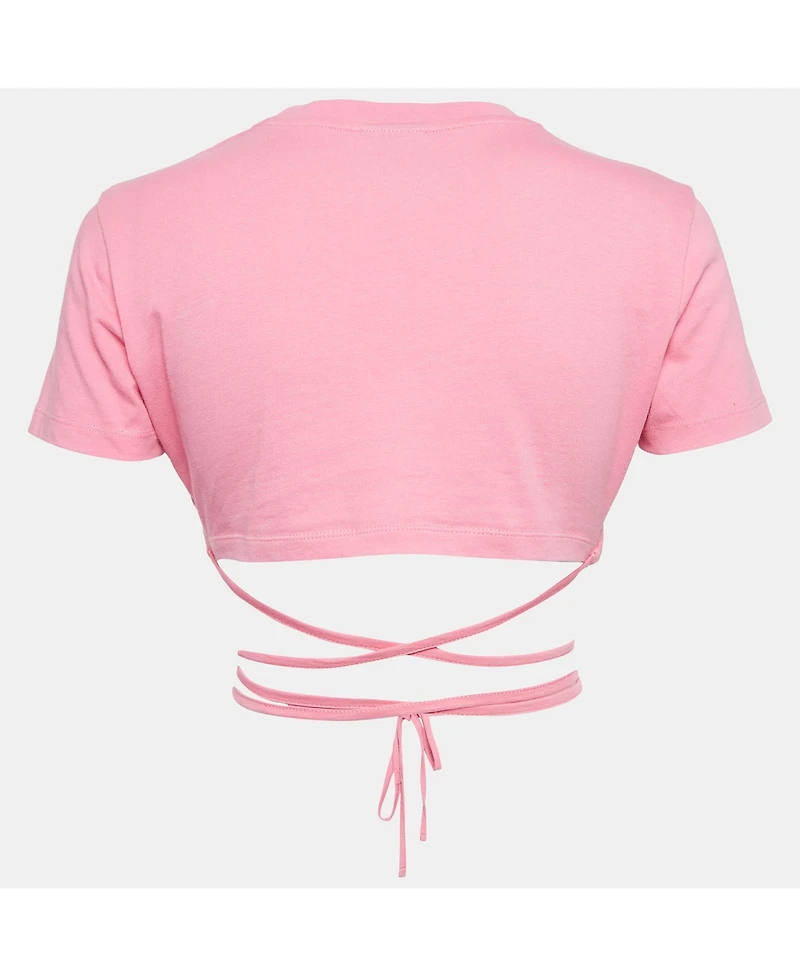 Pre-Owned Jacquemus Women's Pink Cotton Knit Underwired Lace-Up Baci Crop Top