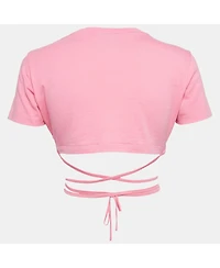 Pre-Owned Jacquemus Women's Pink Cotton Knit Underwired Lace-Up Baci Crop Top