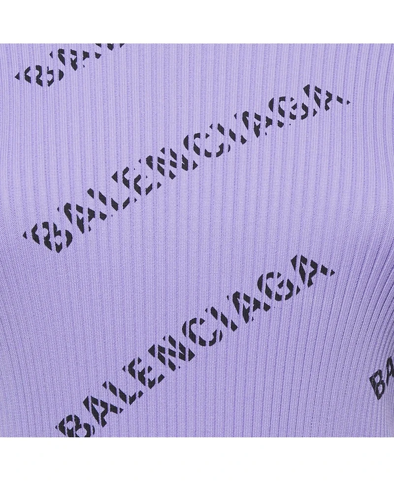 Pre-Owned Balenciaga Women's Purple All-Over Print Rib Knit Crewneck Sweater