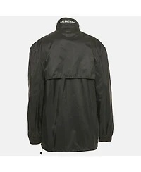 Pre-Owned Balenciaga Men's Black Logo Print Nylon Oversized Wind Breaker Jacket