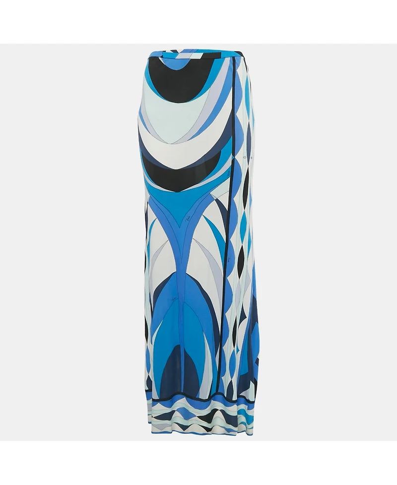 Pre-Owned Emilio Pucci Women's Blue Printed Jersey Maxi Dress
