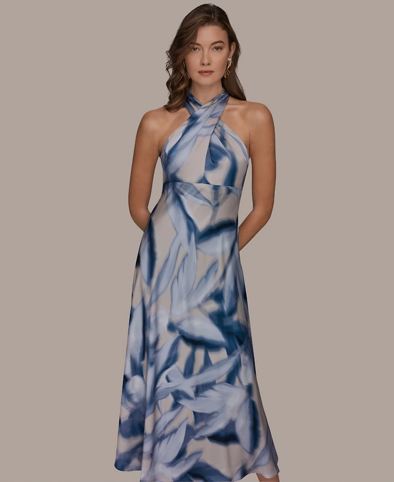 Donna Karan New York Women's Halter Neck A-Line Midi Dress