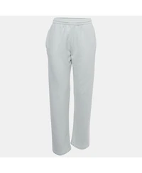 Pre-Owned Off-White Women's White Print Cotton Drawstring Straight Leg Pants