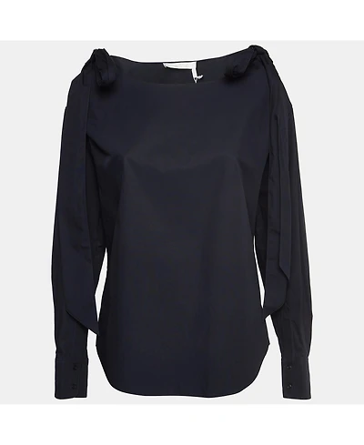 Pre-Owned Chloe Women's Navy Blue Poplin Tie-Up Cold Shoulder Blouse