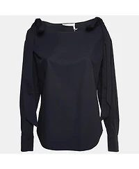 Pre-Owned Chloe Women's Navy Blue Poplin Tie-Up Cold Shoulder Blouse