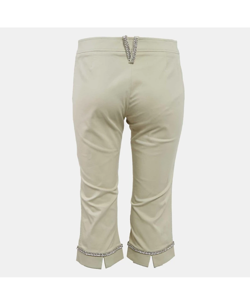 Pre-Owned Versace Women's Beige Studded Gabardine Cotton Capri Pants