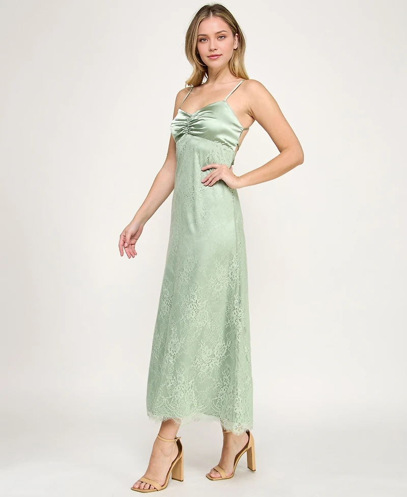 Beauty & Grace Juniors' satin ruched-bust maxi dress