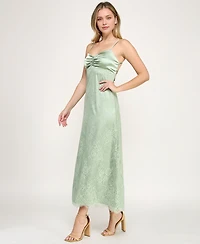 Beauty & Grace Juniors' satin ruched-bust maxi dress