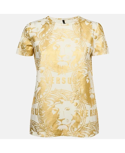 Pre-Owned Versace Women's Pre-Owned Versus Versace White Gold Print Cotton Crew Neck T-Shirt