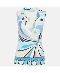 Pre-Owned Emilio Pucci Women's Pre-Owned Emilio Pucc i Blue Printed Cotton Sleeveless Shirt